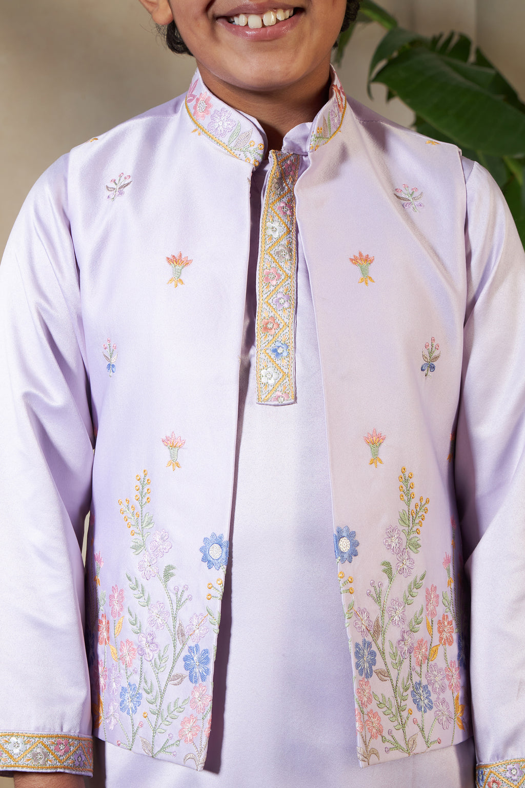 Festival Wear Lavender Kurta Koti Set For Kids
