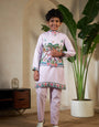 Traditional Lavender Viscose Silk Kurta with Koti for Boys