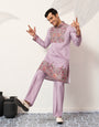 Lavender Kurta Pant Set for Traditional Mens Fashion