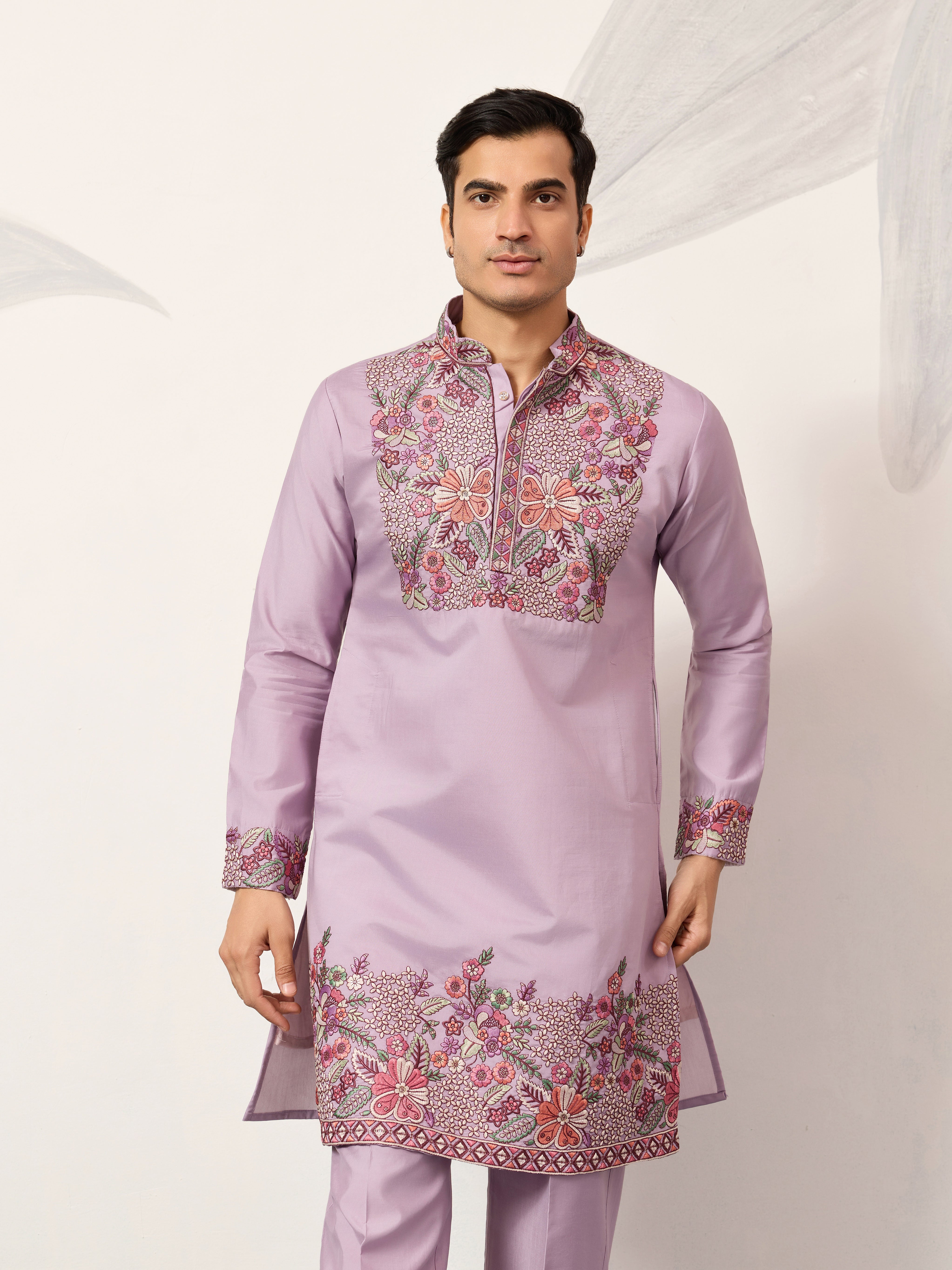 Lavender Kurta Pant Set for Traditional Mens Fashion