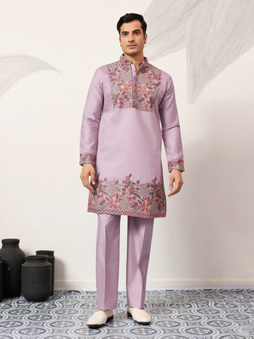 Lavender Kurta Pant Set for Traditional Mens Fashion