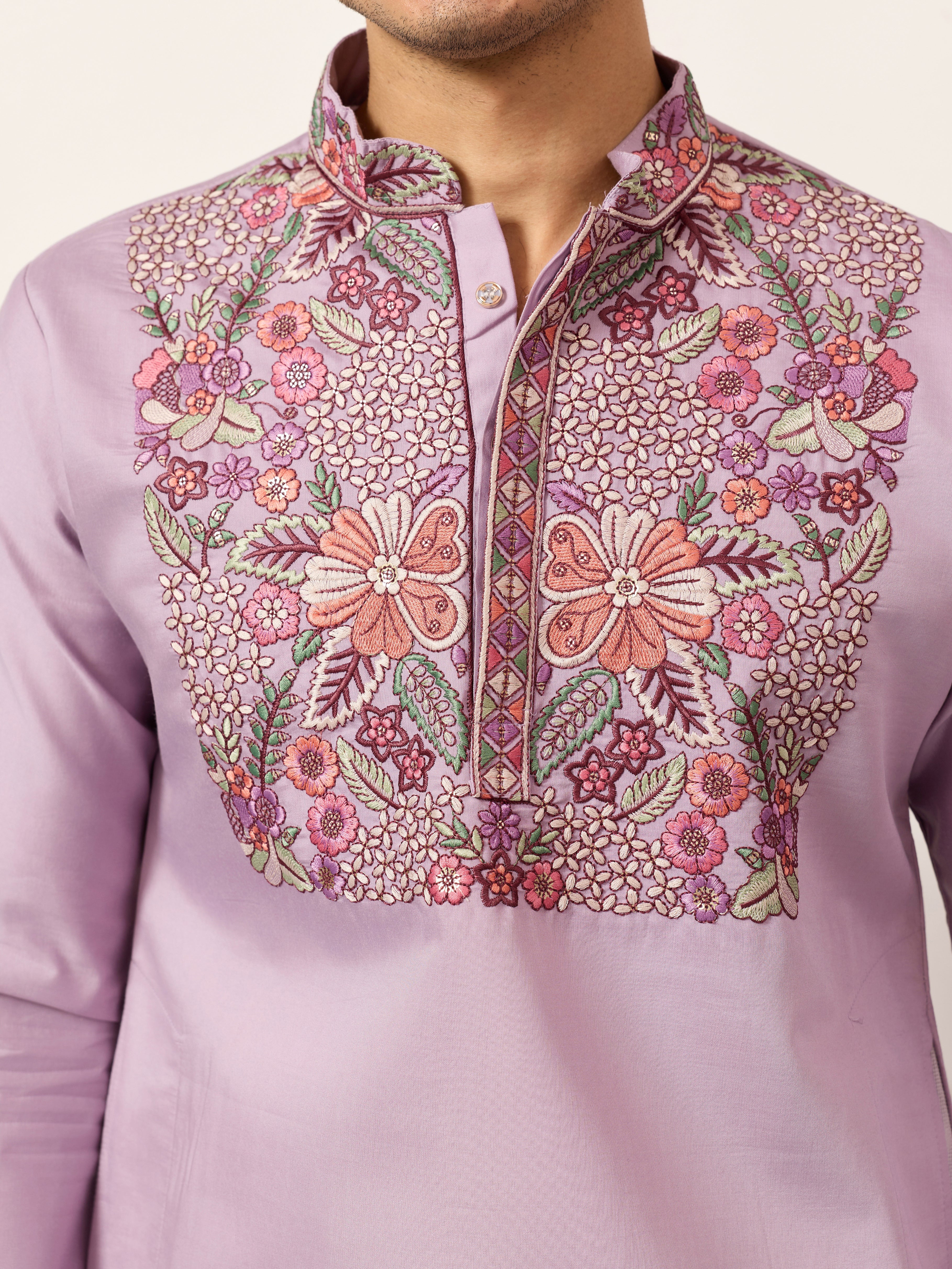 Lavender Kurta Pant Set for Traditional Mens Fashion