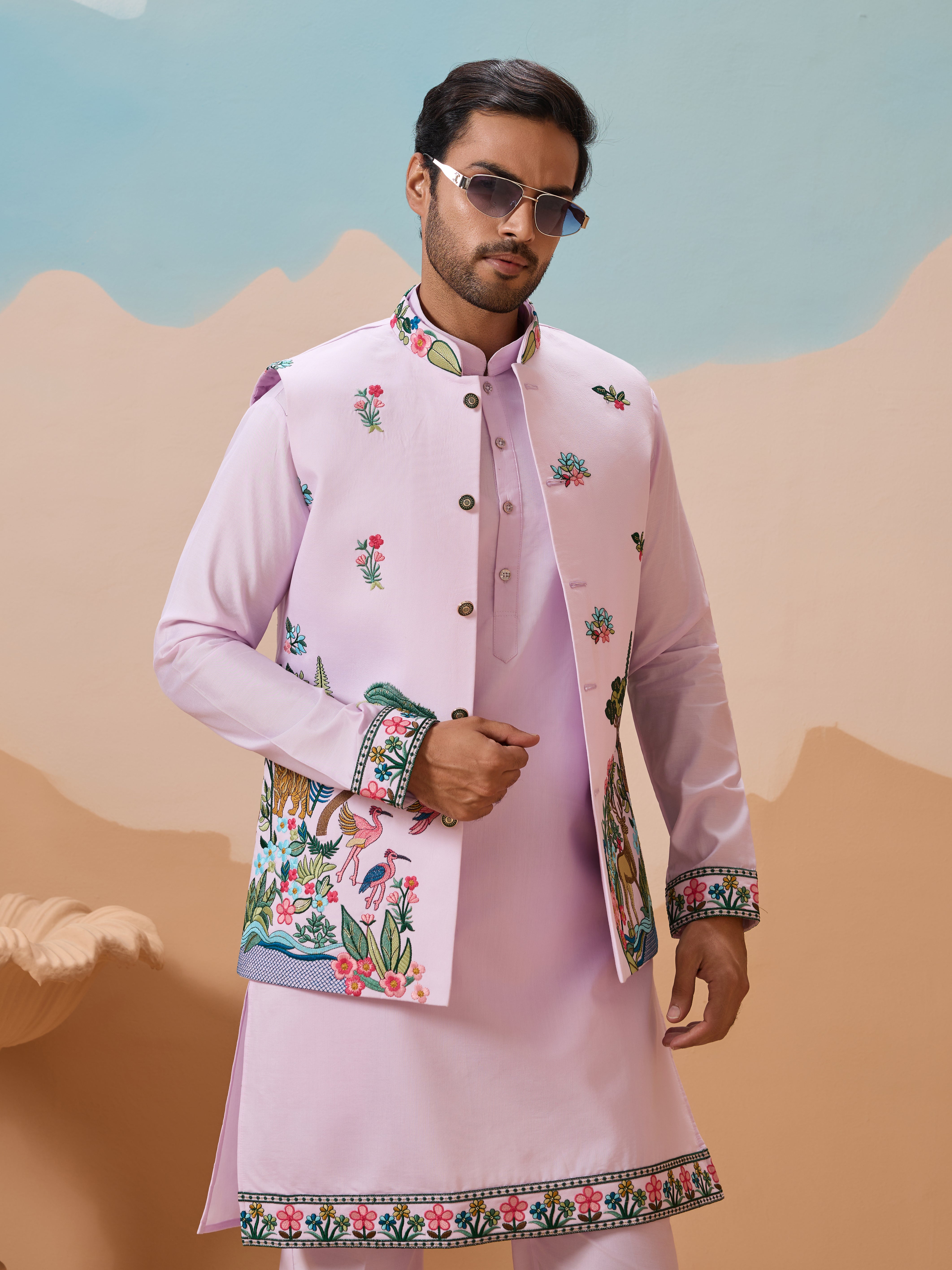 Vantara Design Luxury Lavender Mens Wear Koti Kurta