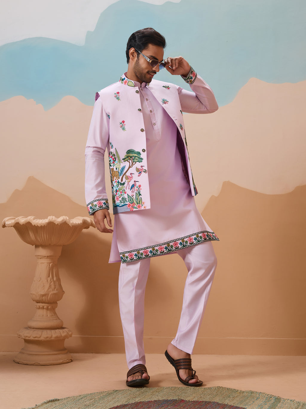 Vantara Design Luxury Lavender Mens Wear Koti Kurta
