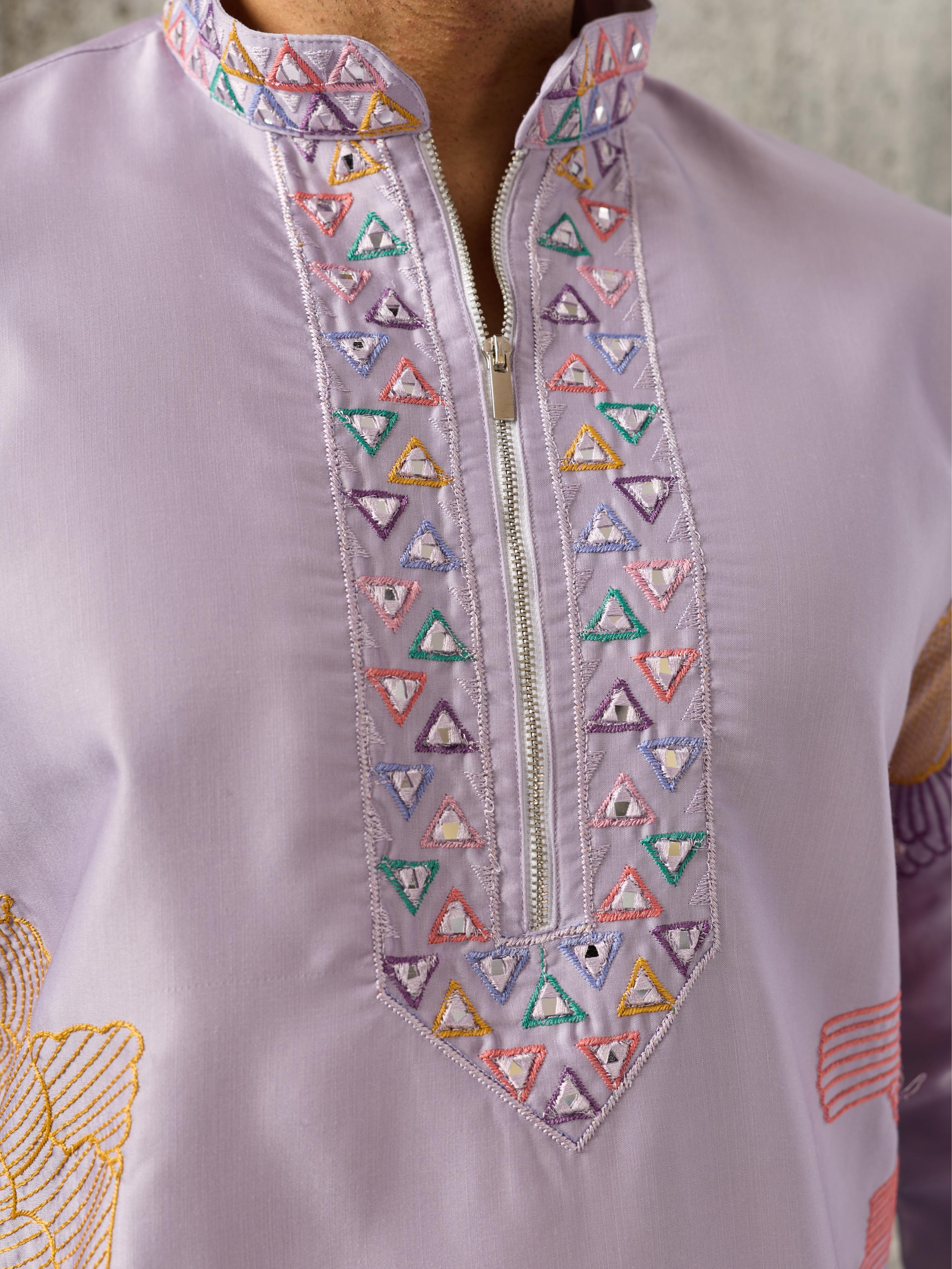 Lavender Soft Silk Designer Kurta Bell Bottom Set
