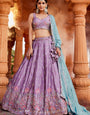 Luxury Lavender Rangoli Silk Zari Dori Sequins Festive Lehenga Choli