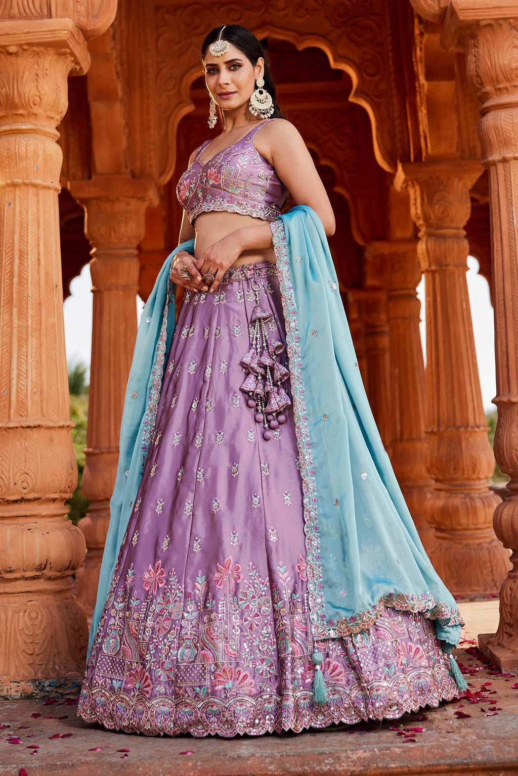 Luxury Lavender Rangoli Silk Zari Dori Sequins Festive Lehenga Choli

