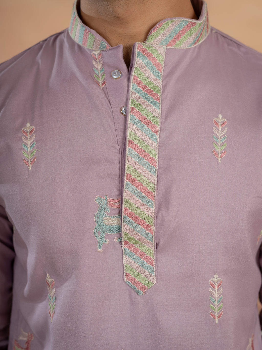 Premium Lavender Soft Silk Embroidered Kurta For Mens