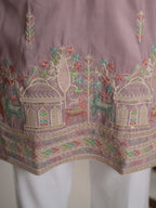Premium Lavender Soft Silk Embroidered Kurta For Mens