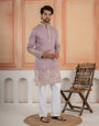 Premium Lavender Soft Silk Embroidered Kurta For Mens