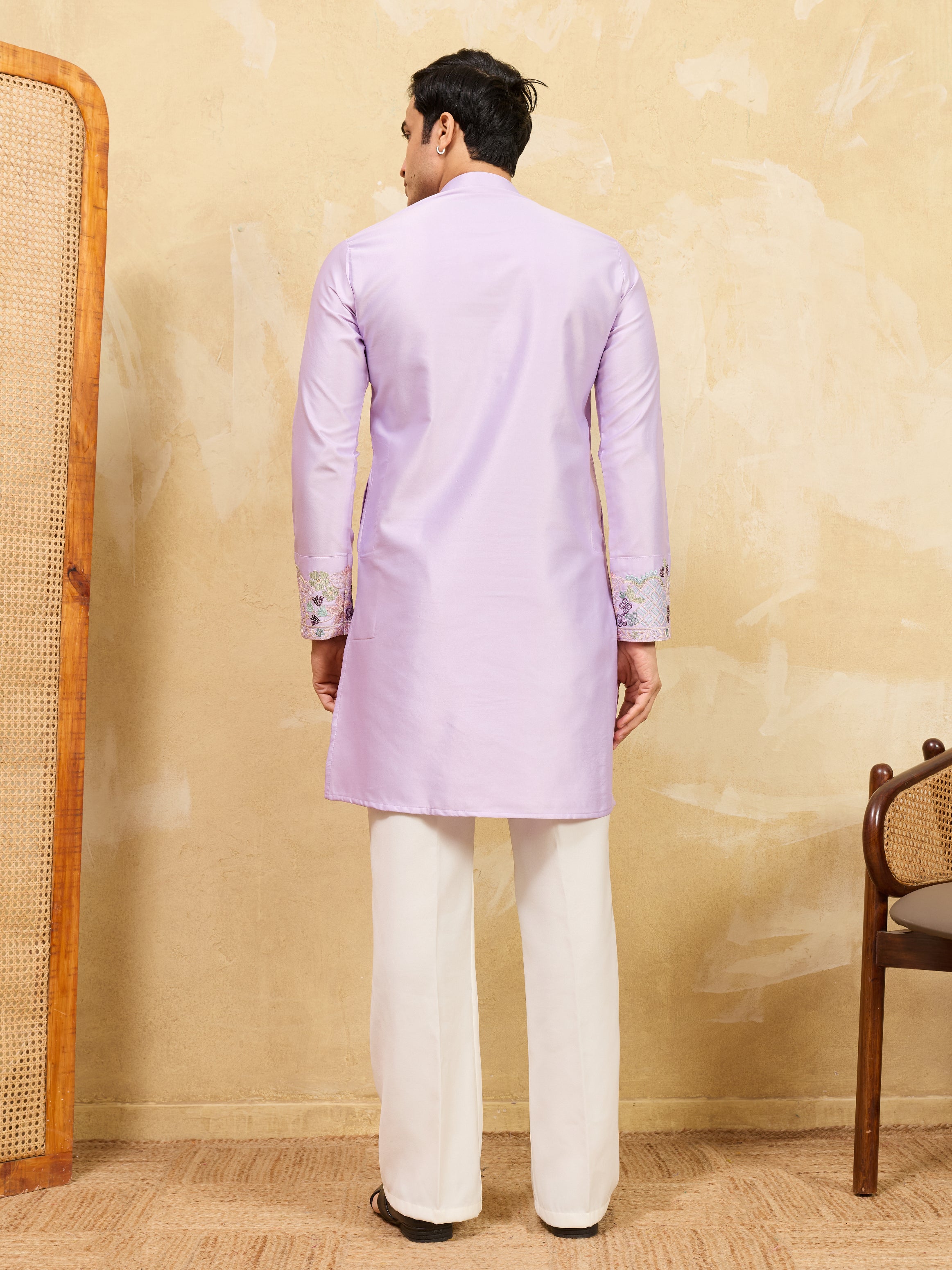 Premium Lavender Viscose Silk Thread Work Kurta & Pant Set
