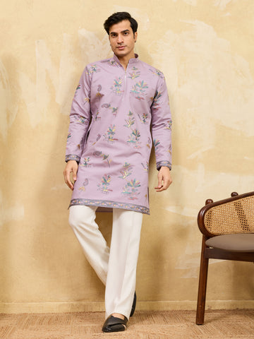 Sophisticated Lavender Viscose Silk Ethnic Kurta Set
