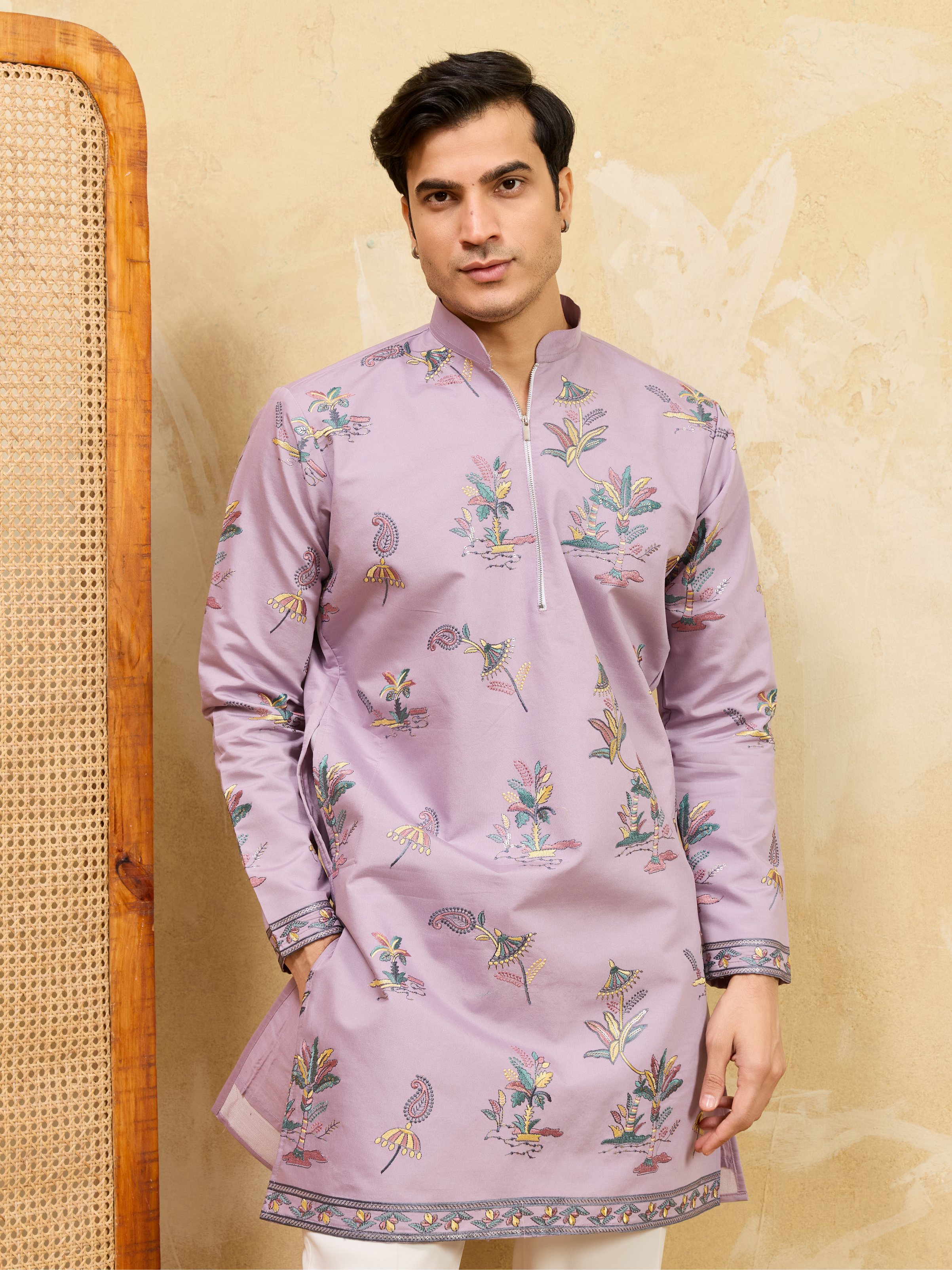 Sophisticated Lavender Viscose Silk Ethnic Kurta Set
