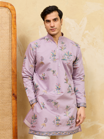 Sophisticated Lavender Viscose Silk Ethnic Kurta Set
