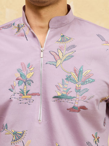 Sophisticated Lavender Viscose Silk Ethnic Kurta Set
