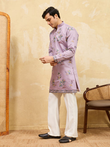 Sophisticated Lavender Viscose Silk Ethnic Kurta Set
