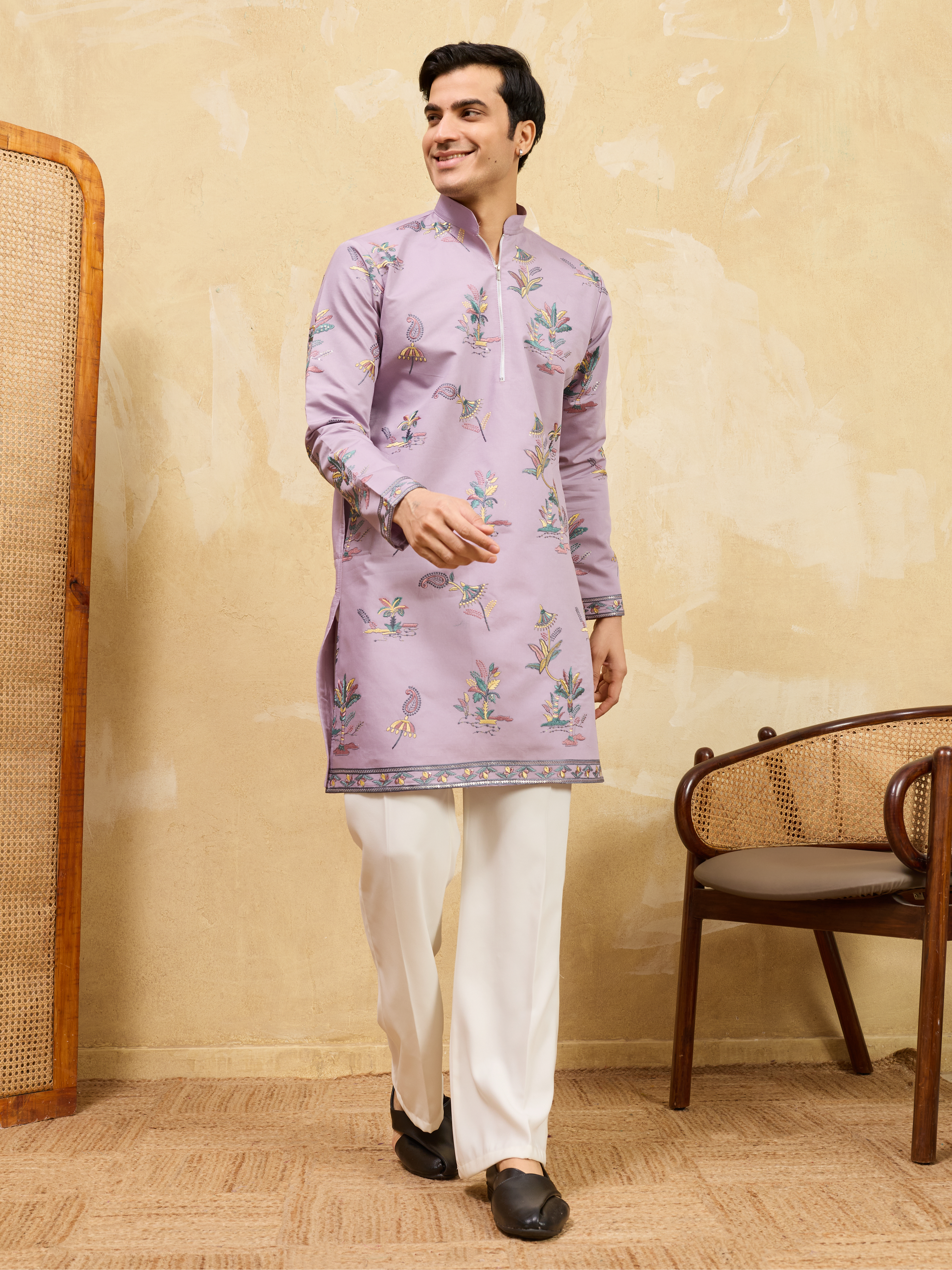 Sophisticated Lavender Viscose Silk Ethnic Kurta Set
