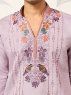 Royal Look Lavender V Neck Kurta Pant for Mens Wear
