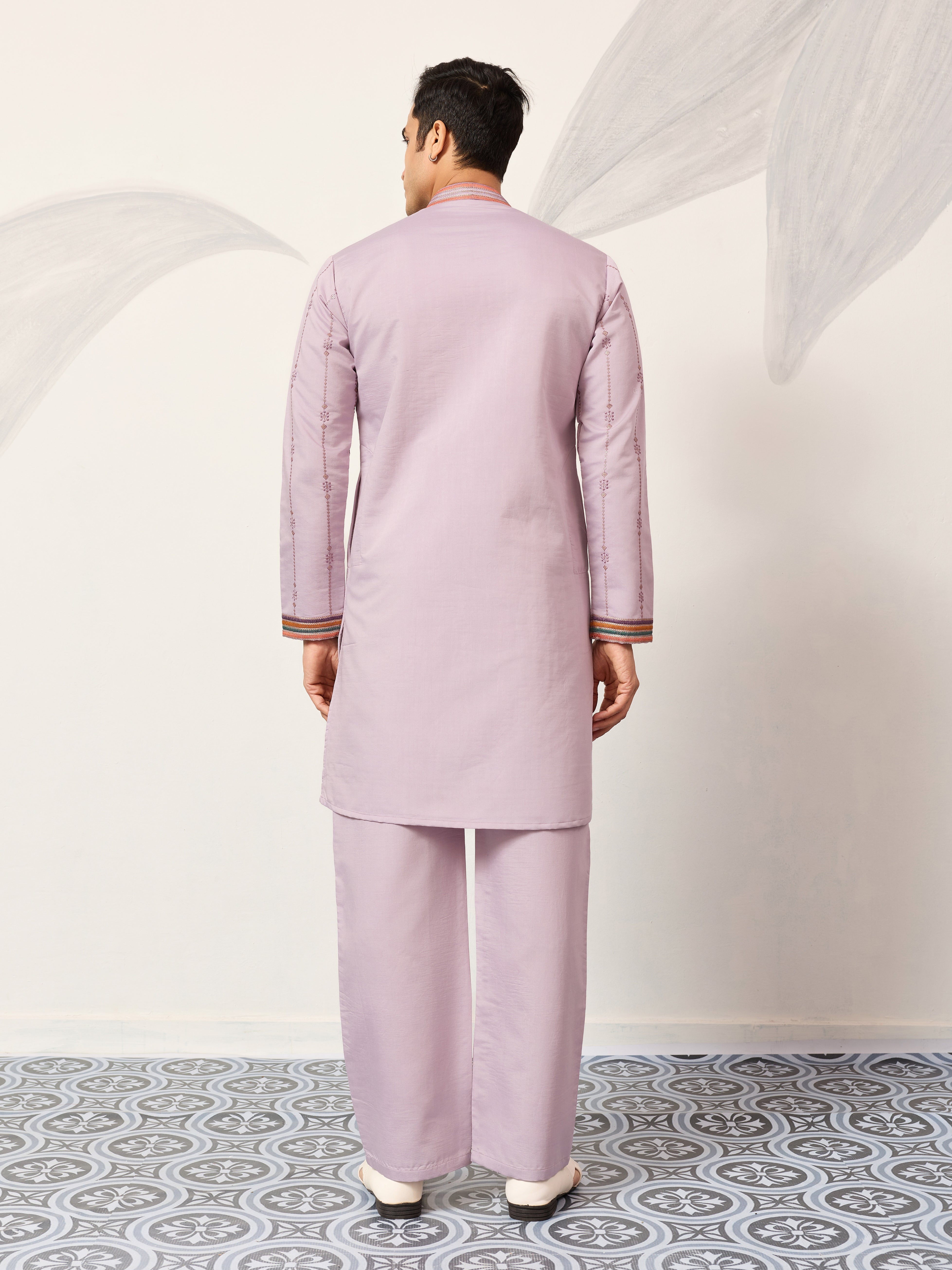 Royal Look Lavender V Neck Kurta Pant for Mens Wear