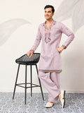 Royal Look Lavender V Neck Kurta Pant for Mens Wear
