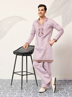 Royal Look Lavender V Neck Kurta Pant for Mens Wear
