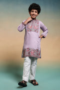 Stylish Lavender Multi Thread Sequence Work Kurta Pant Set For Kids