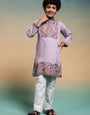 Stylish Lavender Multi Thread Sequence Work Kurta Pant Set For Kids