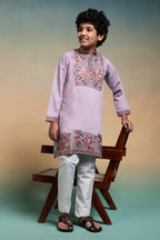 Stylish Lavender Multi Thread Sequence Work Kurta Pant Set For Kids