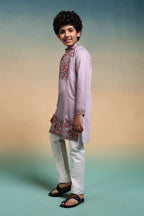 Stylish Lavender Multi Thread Sequence Work Kurta Pant Set For Kids