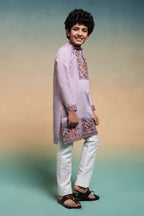 Stylish Lavender Multi Thread Sequence Work Kurta Pant Set For Kids