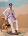 Lavender Wedding Carnival Koti Kurta Set for Mens
