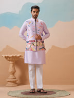 Lavender Wedding Carnival Koti Kurta Set for Mens