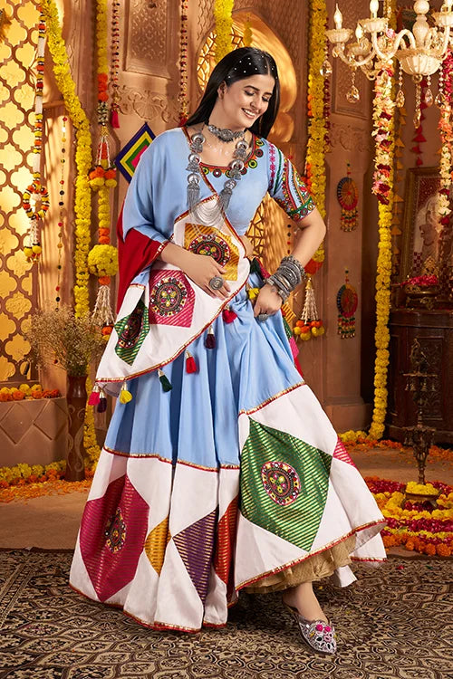 Navratri Special Trendy Light Blue Chaniya Choli Design