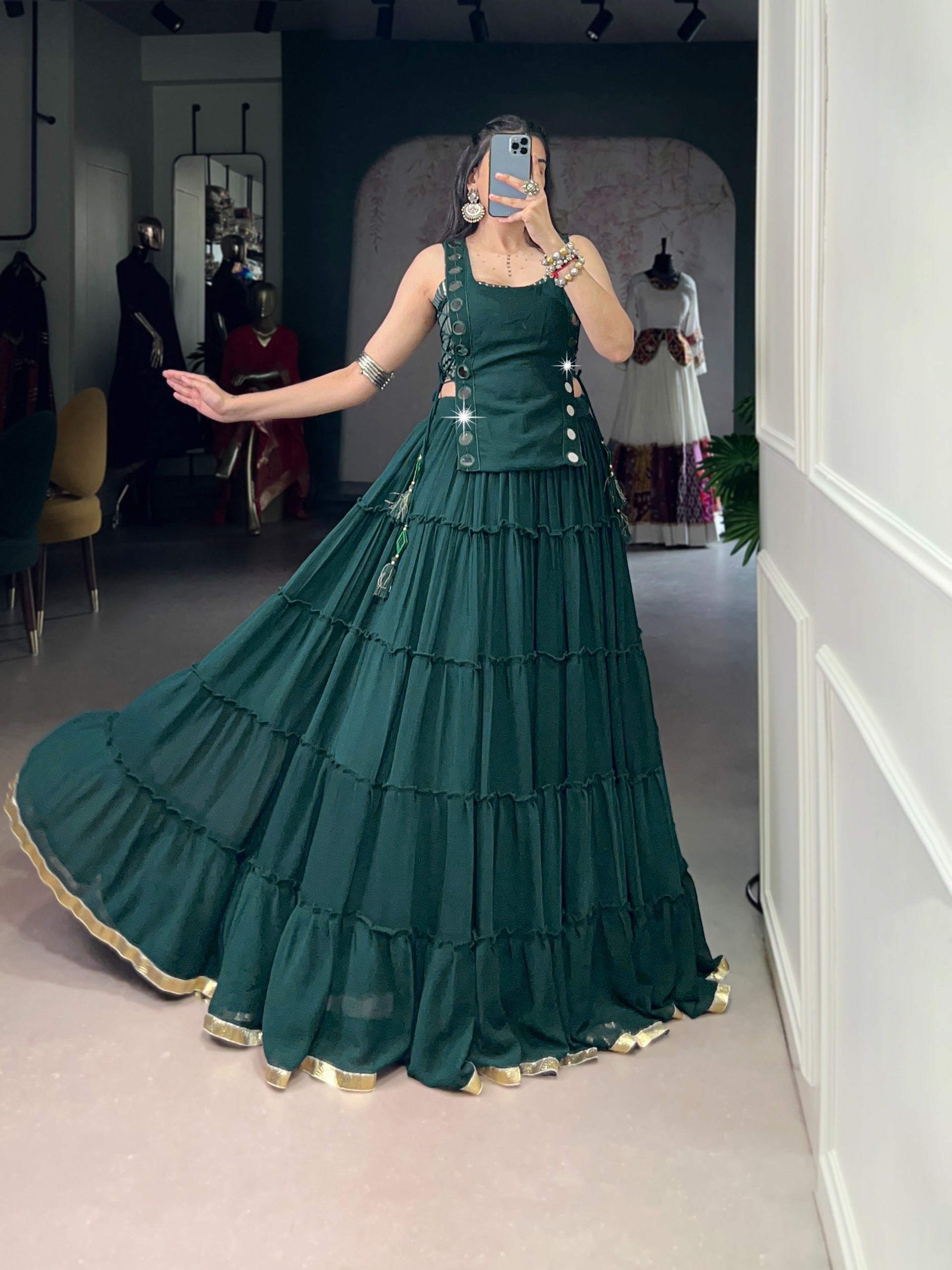 Feather Light Fabric Navratri Wear Lehenga With Designer Koti
