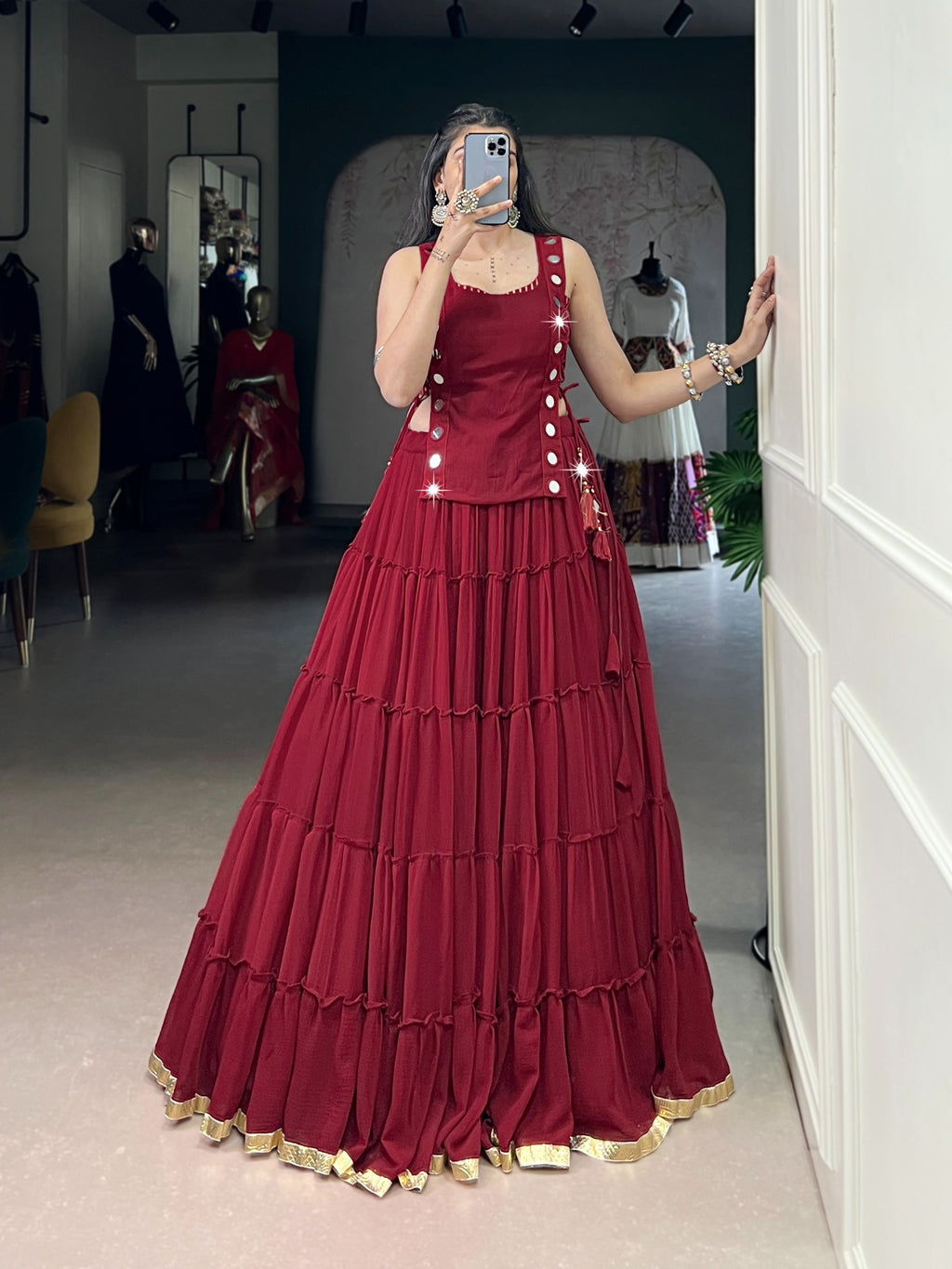 Feather Light Fabric Navratri Wear Lehenga With Designer Koti
