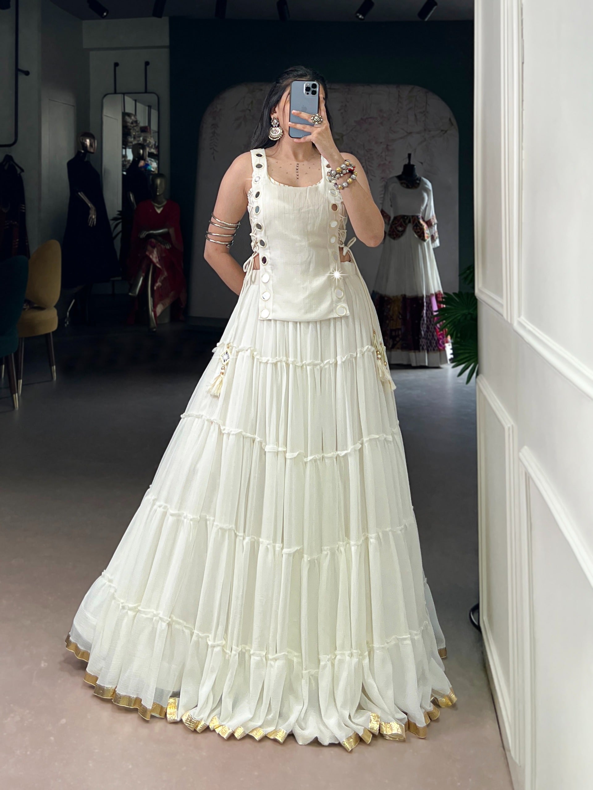 Feather Light Fabric Navratri Wear Lehenga With Designer Koti
