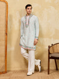 Designer Light Sky Khadi Silk Men’s Kurta Set For Mens
