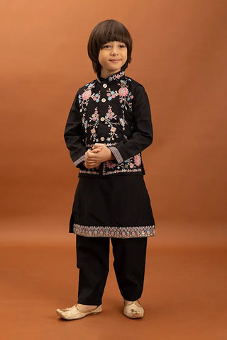 Royal Black Color Koti Kurta Pajama for Little Boys