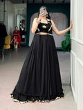Black Elegant Lotus Handwork Navratri Wear Lehenga Set with Jacket
