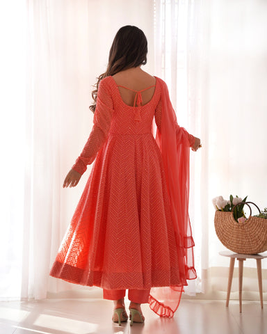 Lucknowi Elegance: Peach Anarkali Suit