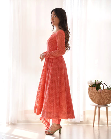 Lucknowi Elegance: Peach Anarkali Suit