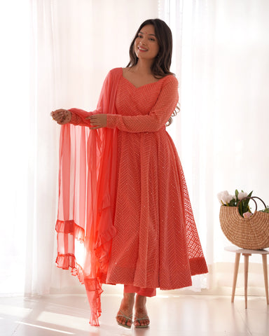 Lucknowi Elegance: Peach Anarkali Suit