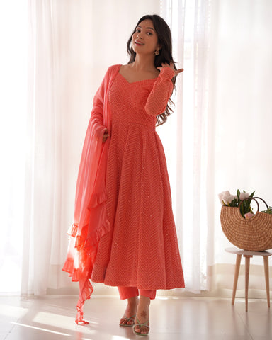 Lucknowi Elegance: Peach Anarkali Suit