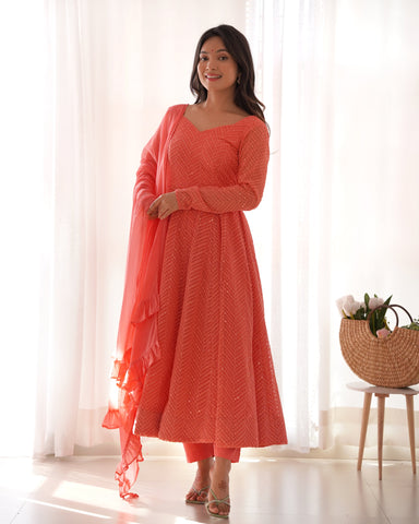 Lucknowi Elegance: Peach Anarkali Suit