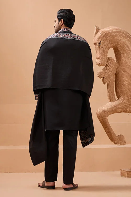 Luxury Wedding Look Black Kurta with Dupatta for Mens Wear