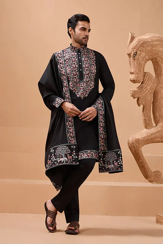 Luxury Wedding Look Black Kurta with Dupatta for Mens Wear