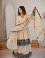 Luxury Beige Faux Georgette Thread Embroidered Suit Set With Dupatta