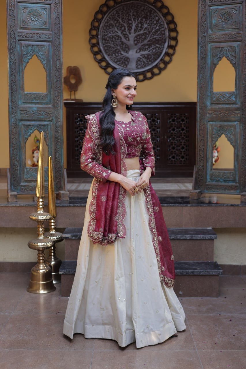 Luxury Cosmos Zari and Pipe Work Lehenga Set with Dupatta
