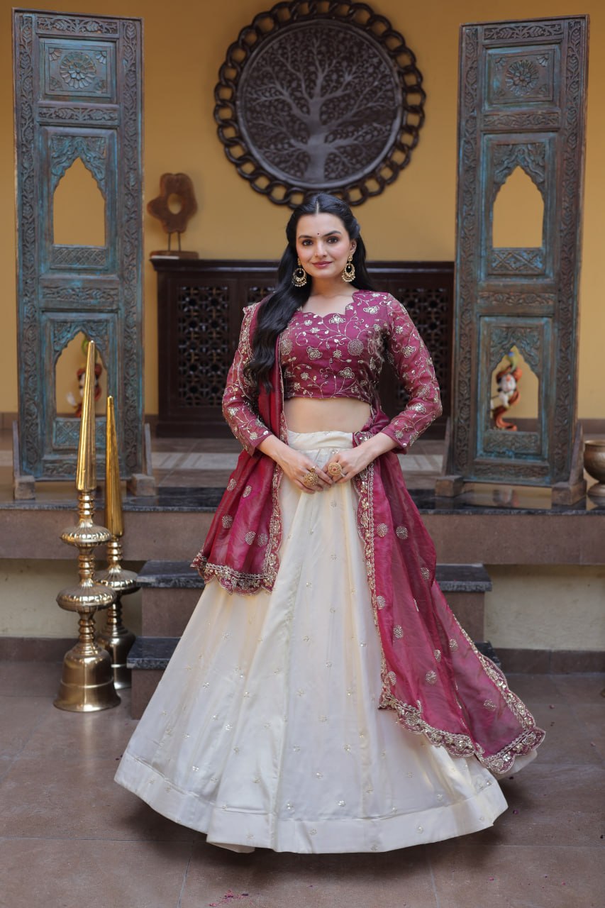 Luxury Cosmos Zari and Pipe Work Lehenga Set with Dupatta
