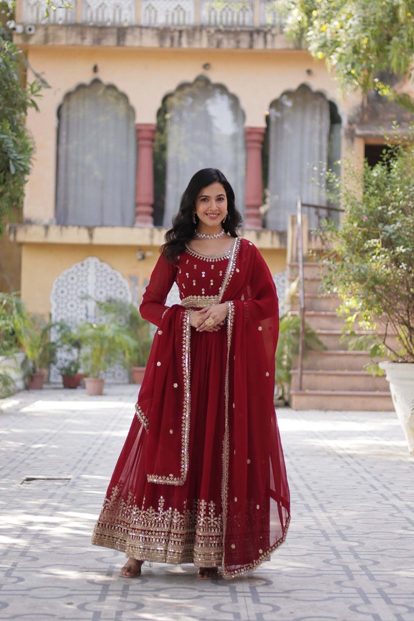 Elegance Luxury Designer Embroidered Work Gown With Dupatta Set